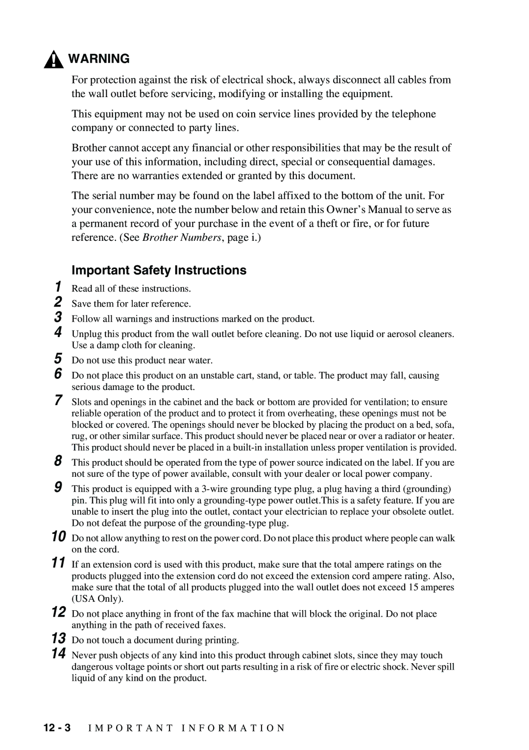 Brother 1575MC owner manual Important Safety Instructions 