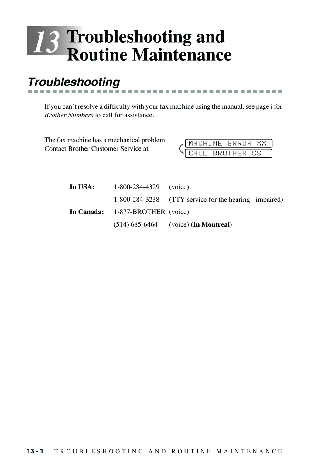 Brother 1575MC owner manual Troubleshooting, Machine Error, Call Brother 