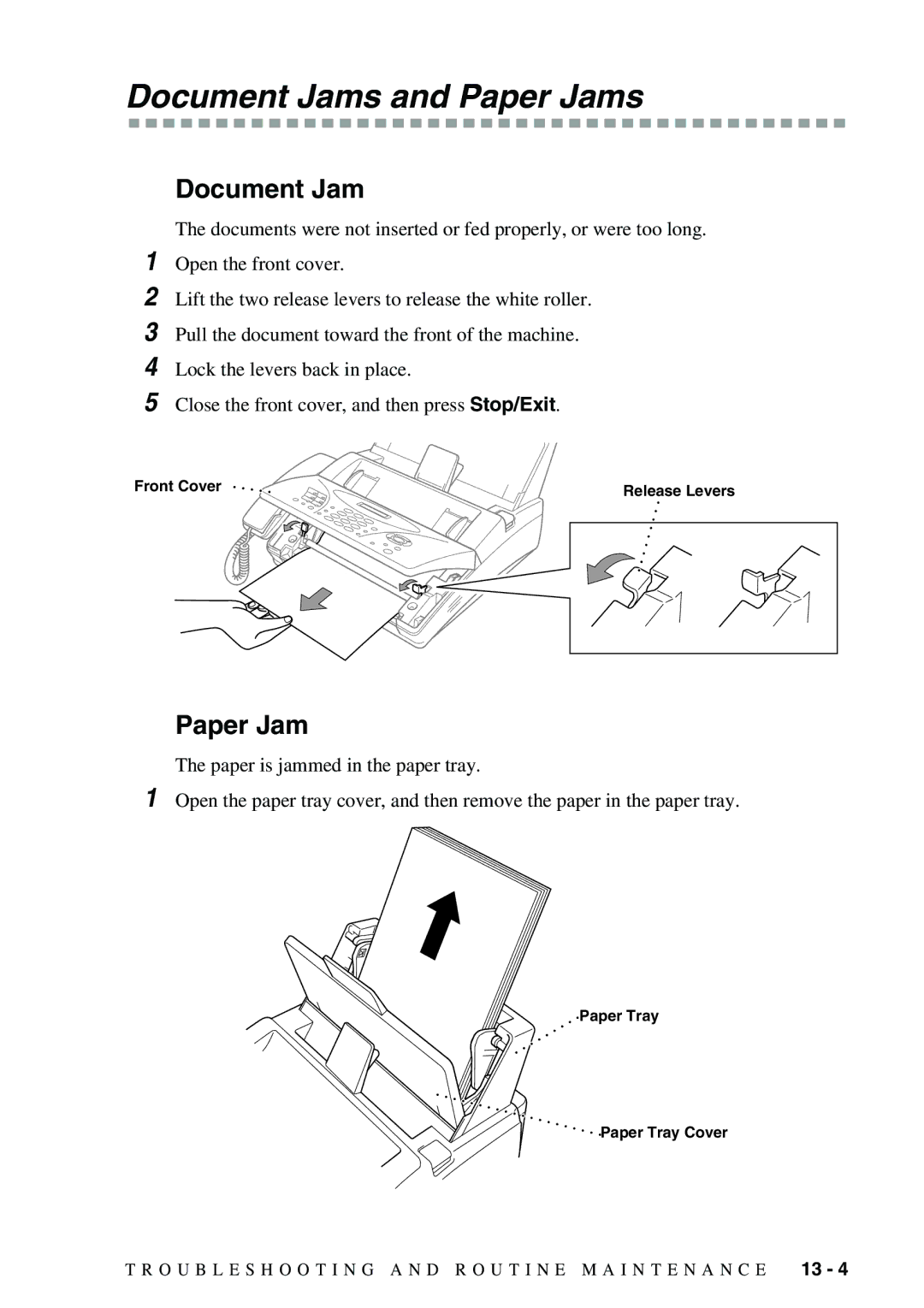 Brother 1575MC owner manual Document Jams and Paper Jams 