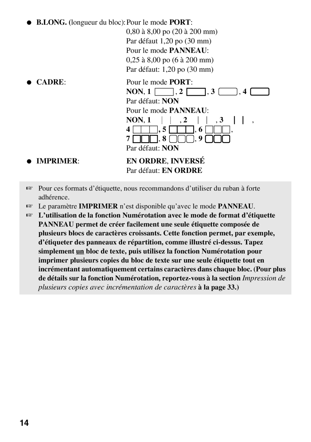 Brother 1650 manual Non, NON Par défaut NON, Par défaut EN Ordre 