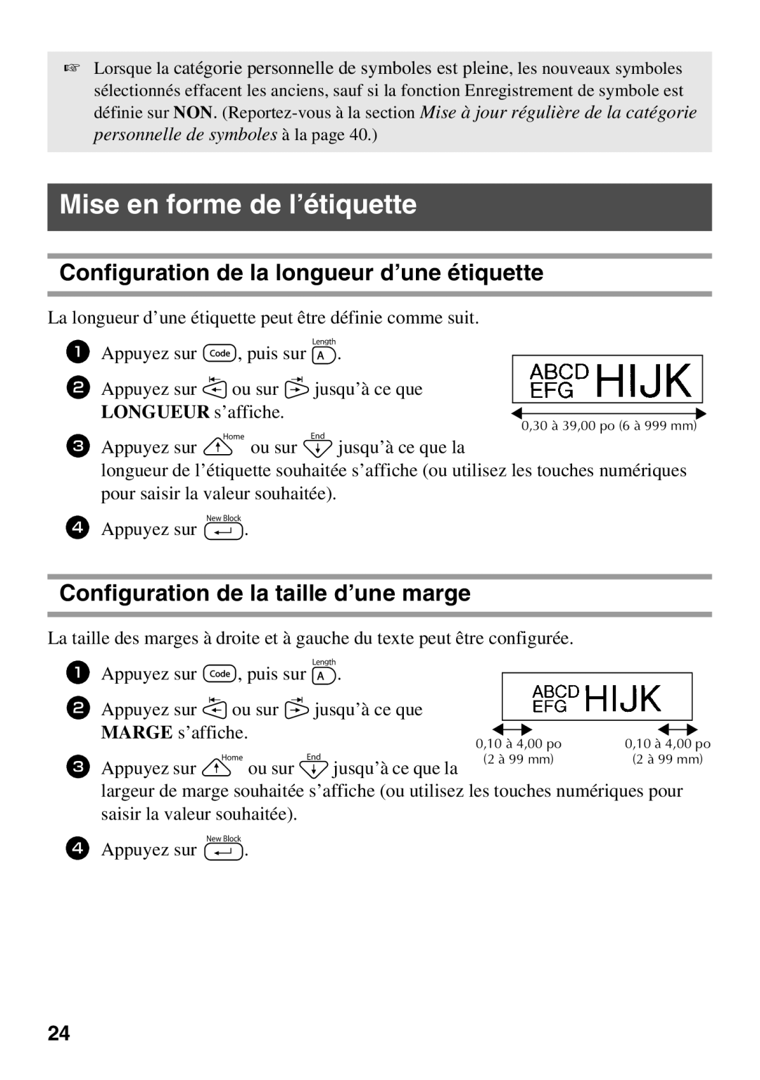 Brother 1650 manual Mise en forme de l’étiquette, Configuration de la longueur d’une étiquette 