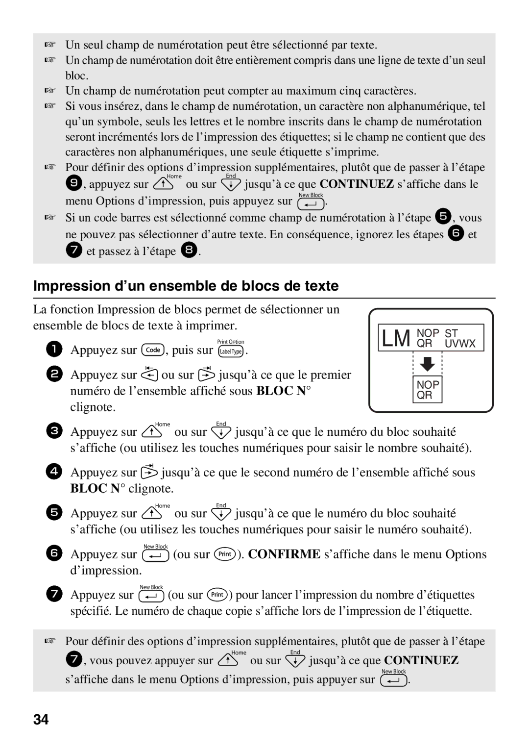 Brother 1650 manual Impression d’un ensemble de blocs de texte 