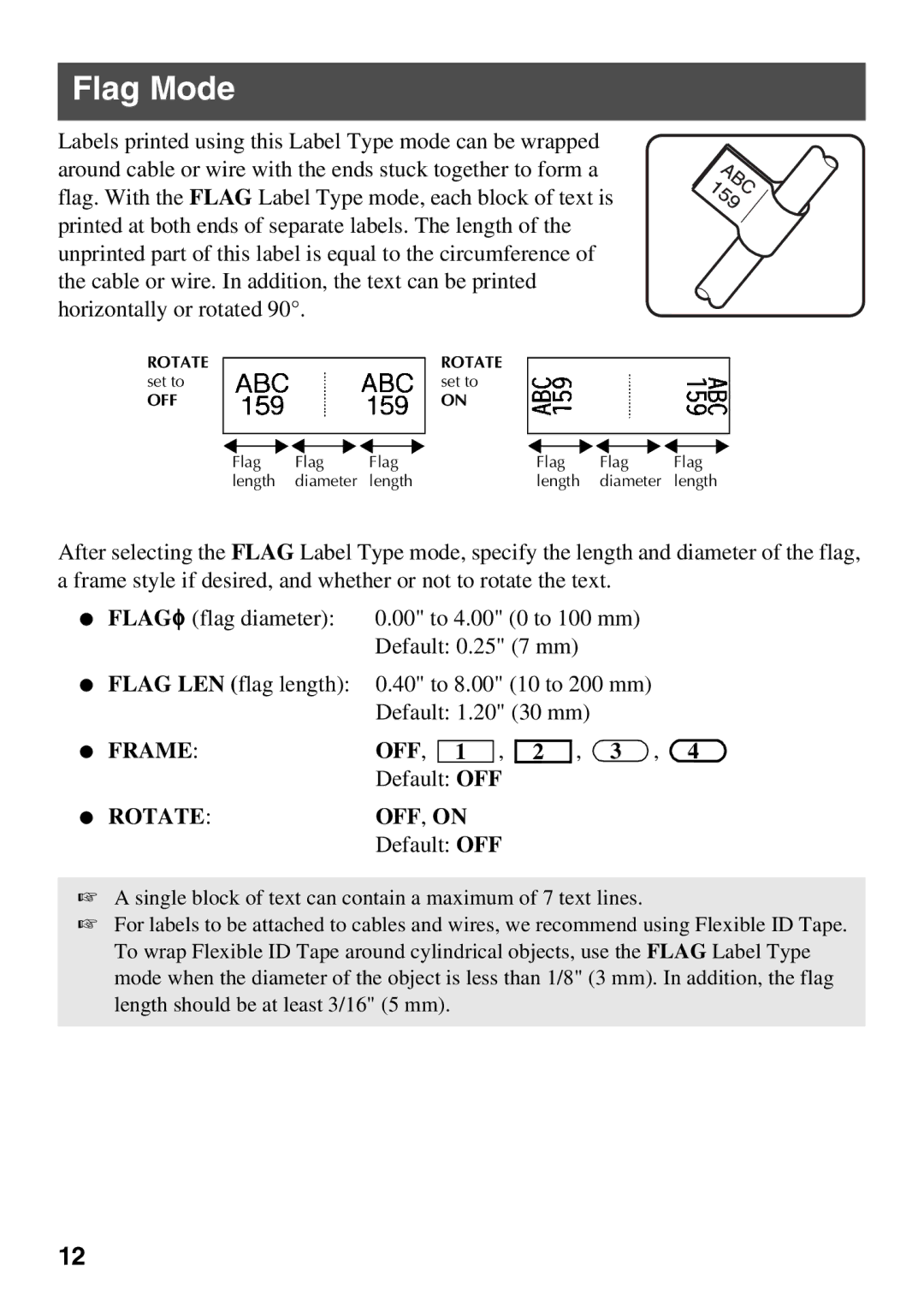 Brother 1650 manual Flag Mode, Rotate OFF , on 