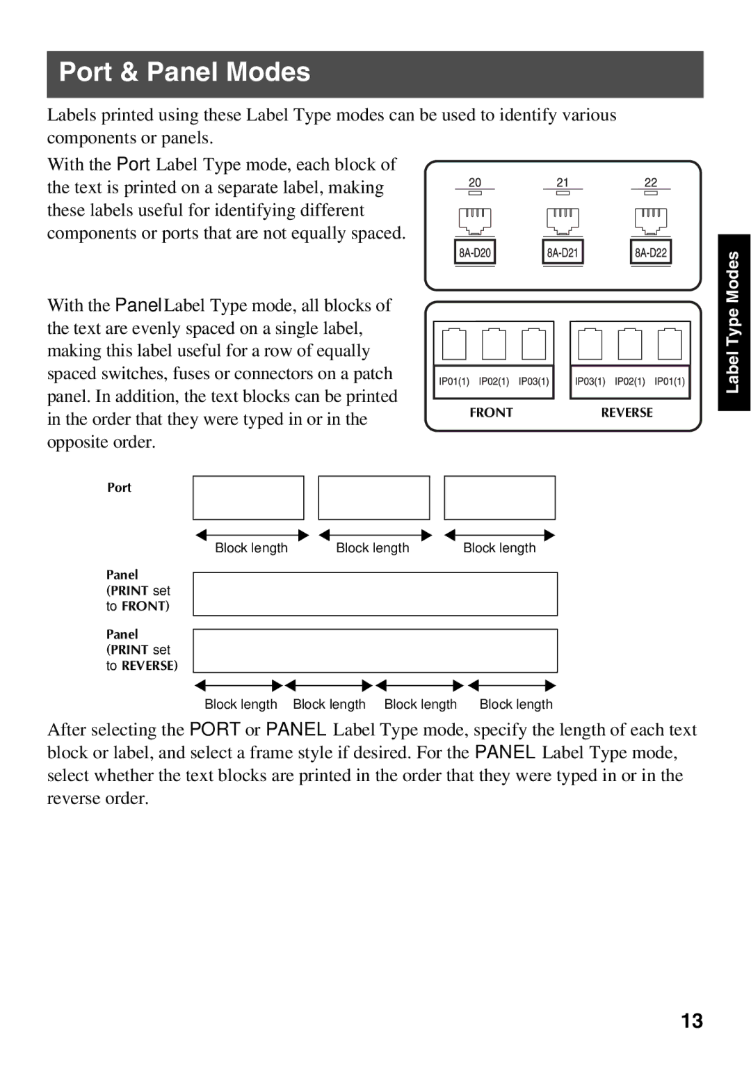 Brother 1650 manual Port & Panel Modes, Opposite order 