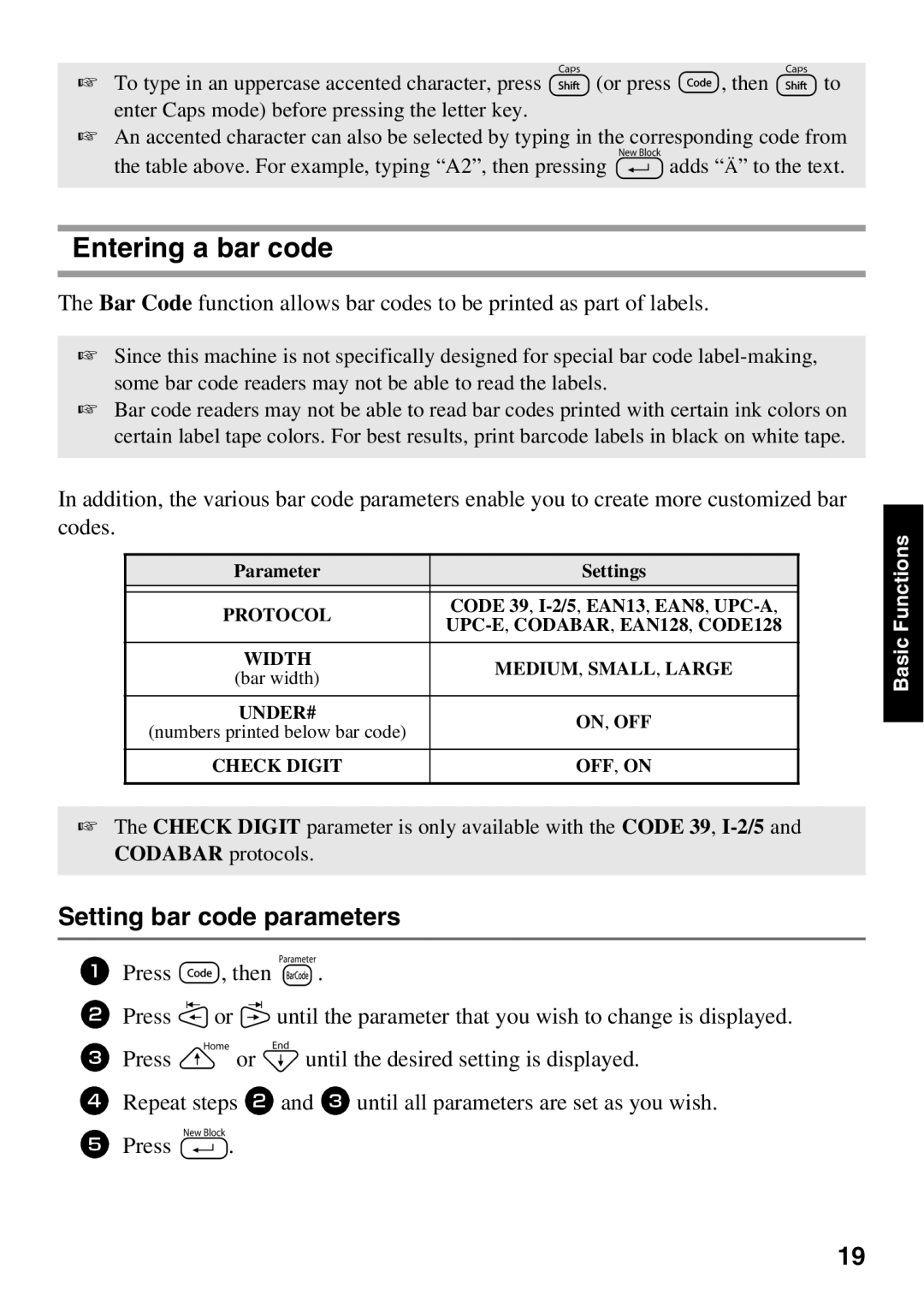 Brother 1650 manual Entering a bar code, Setting bar code parameters 