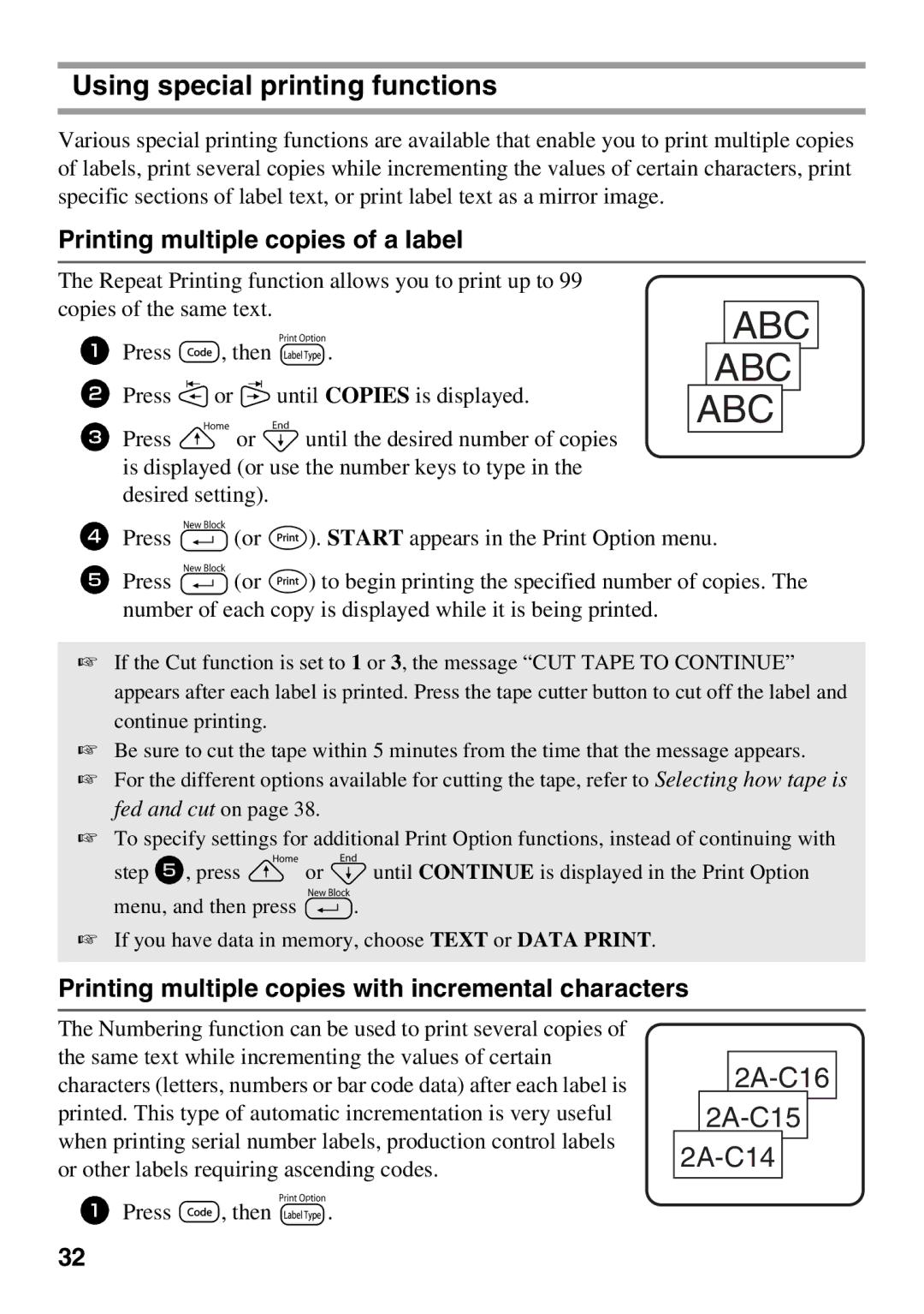 Brother 1650 manual Using special printing functions, Printing multiple copies of a label 