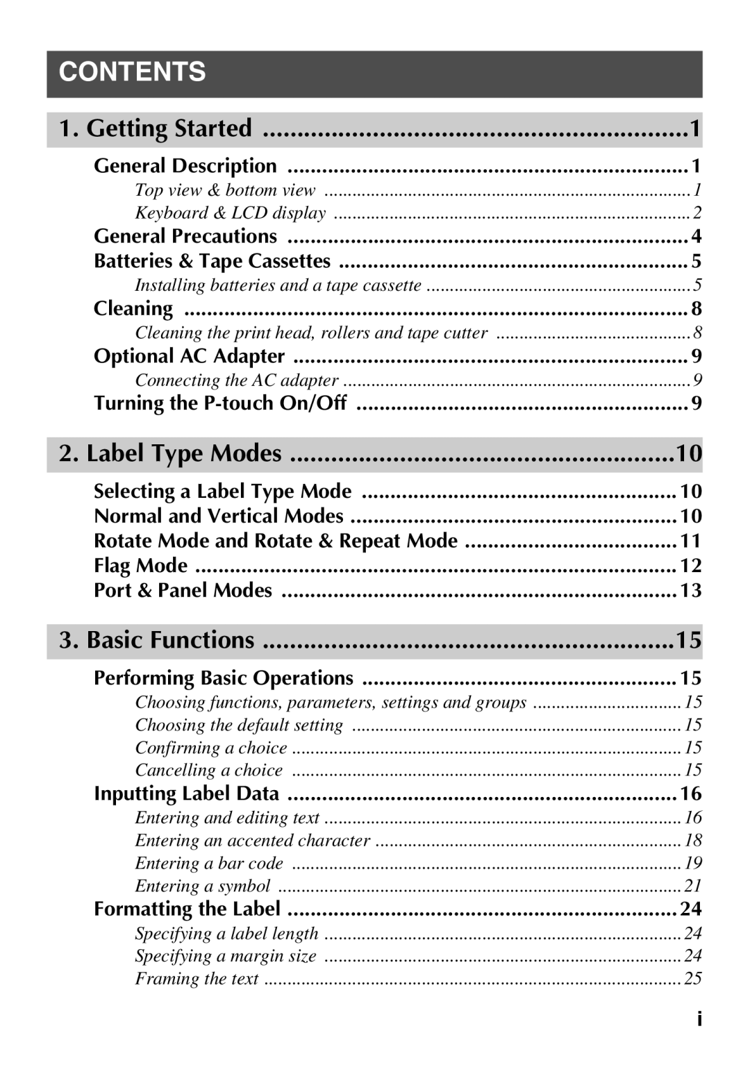 Brother 1650 manual Contents 