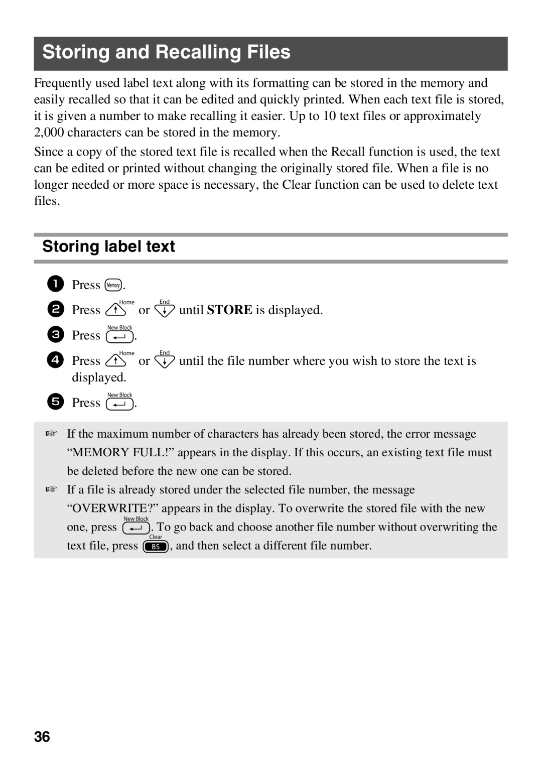 Brother 1650 manual Storing and Recalling Files, Storing label text 