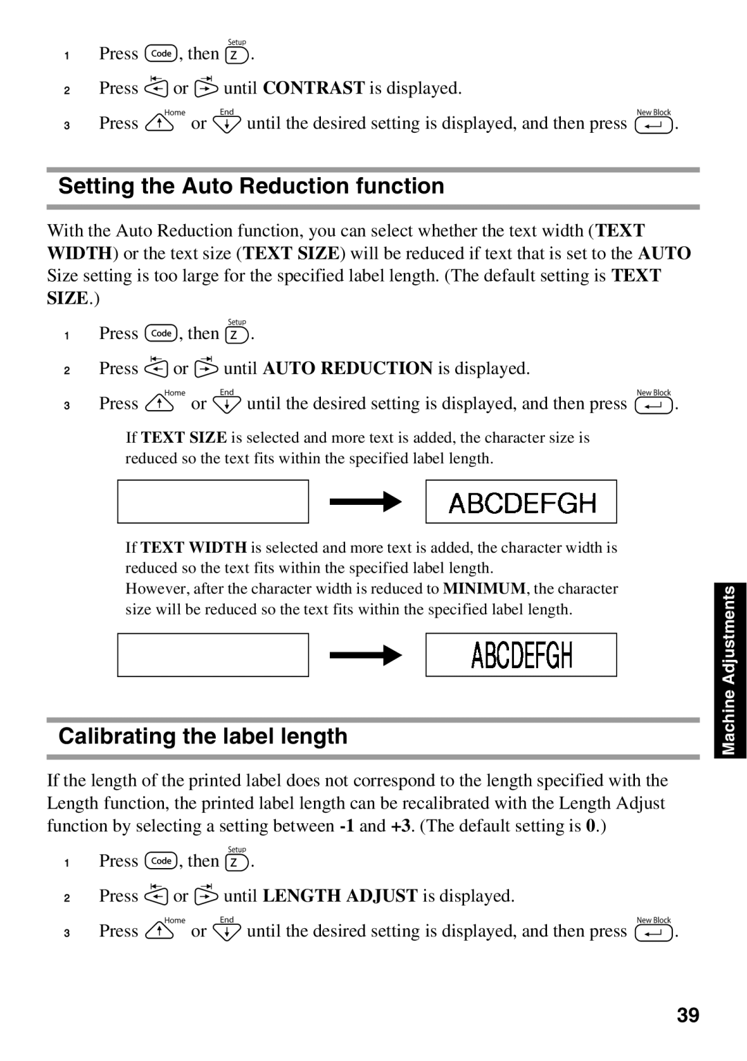 Brother 1650 manual Setting the Auto Reduction function, Calibrating the label length 