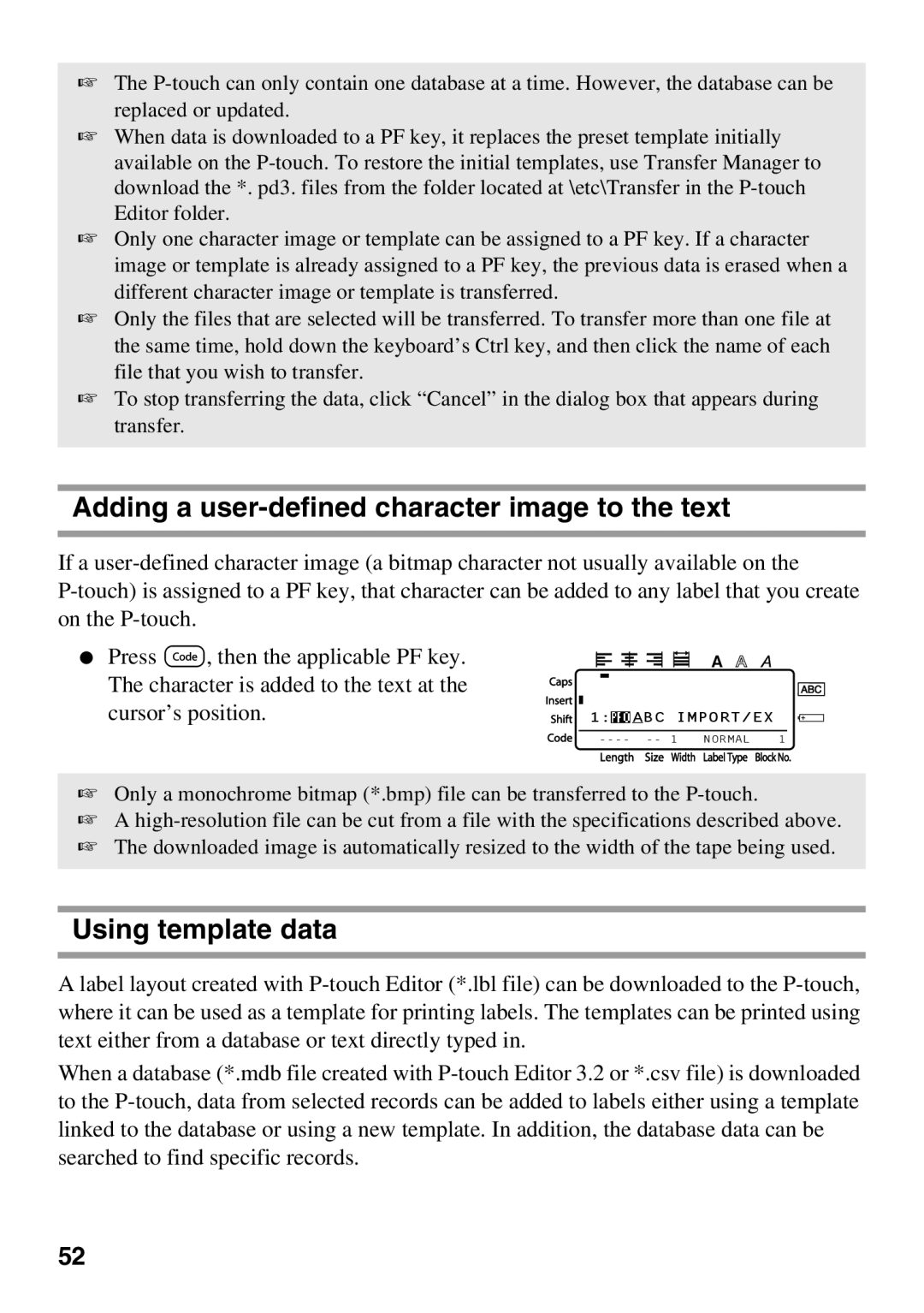 Brother 1650 manual Adding a user-defined character image to the text, Using template data 