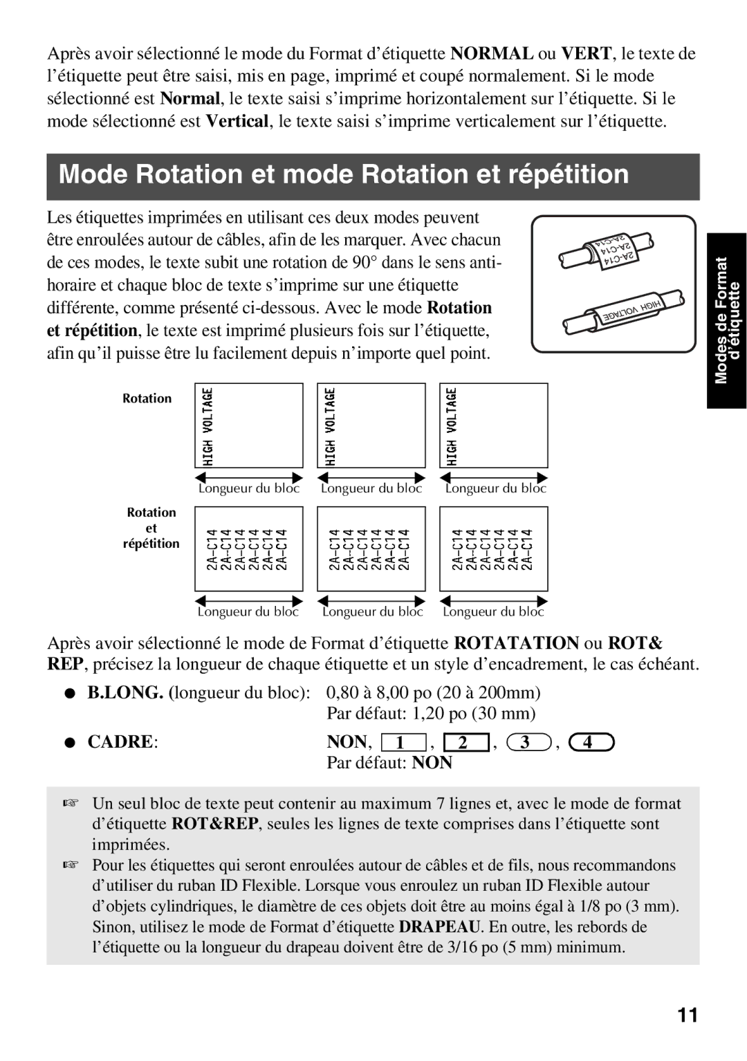 Brother 1650 manual Mode Rotation et mode Rotation et répétition, CADRENON, 1 , 2 , 3 