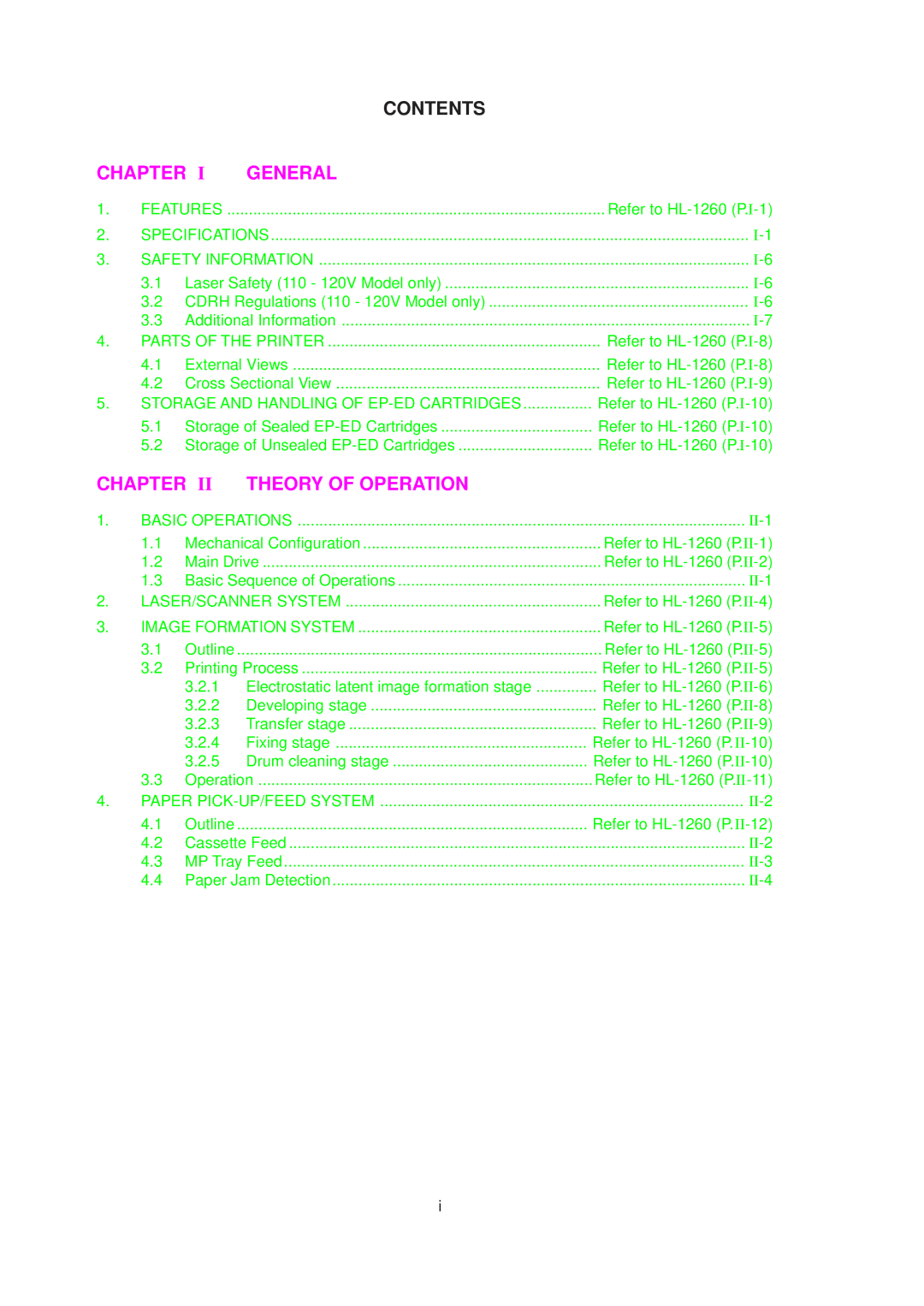 Brother 1660 service manual Chapter General, Chapter Theory of Operation, Storage and Handling of EP-ED Cartridges 