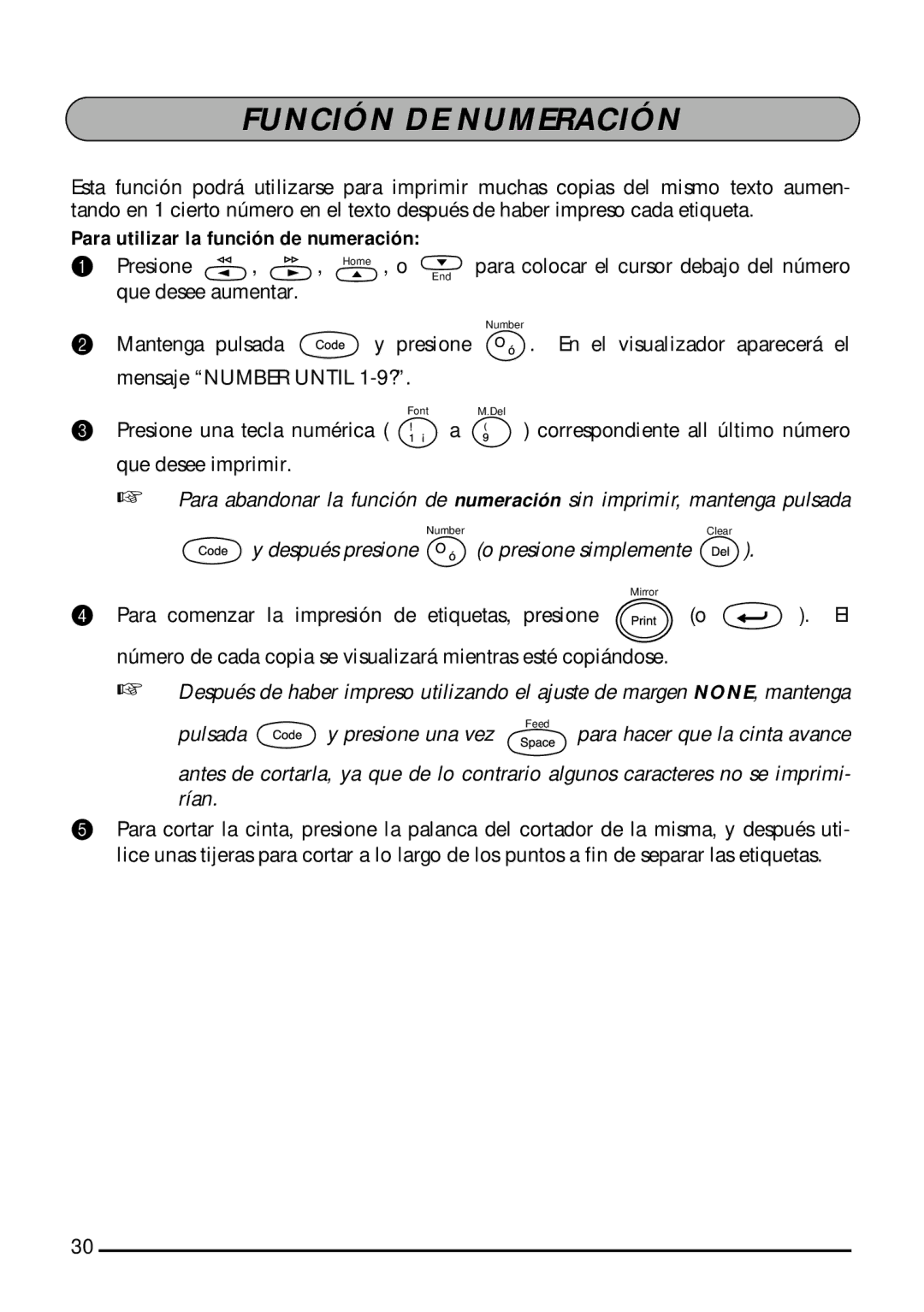 Brother 1800, 1810 manual Función DE Numeración, Para utilizar la función de numeración 