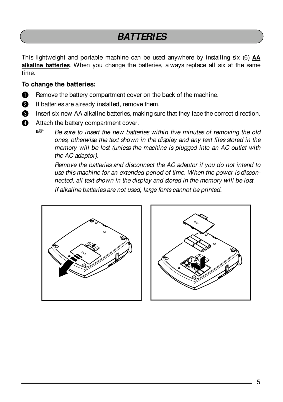 Brother 1810, 1800 manual Batteries, To change the batteries 