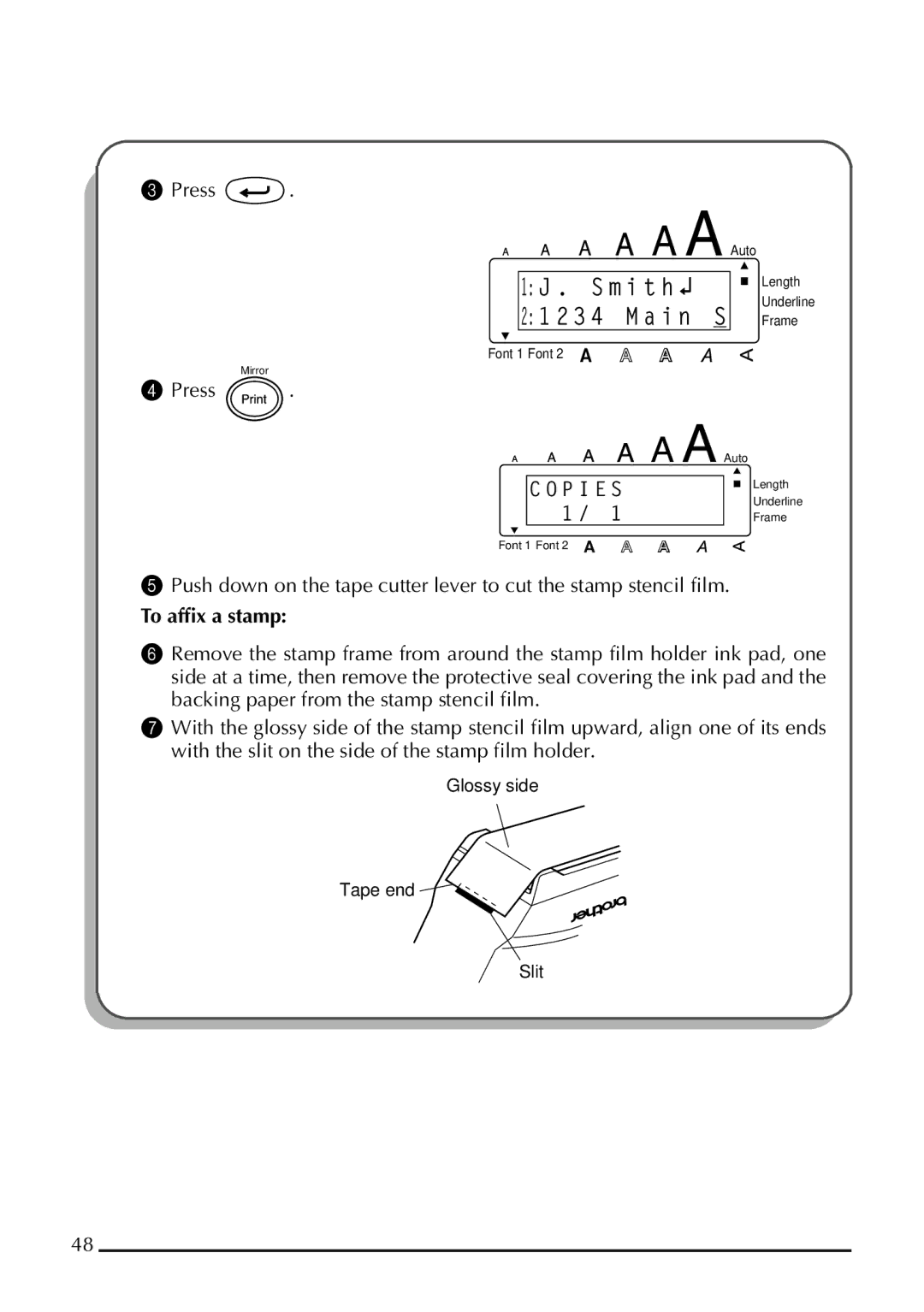 Brother 1800 manual To afﬁx a stamp 