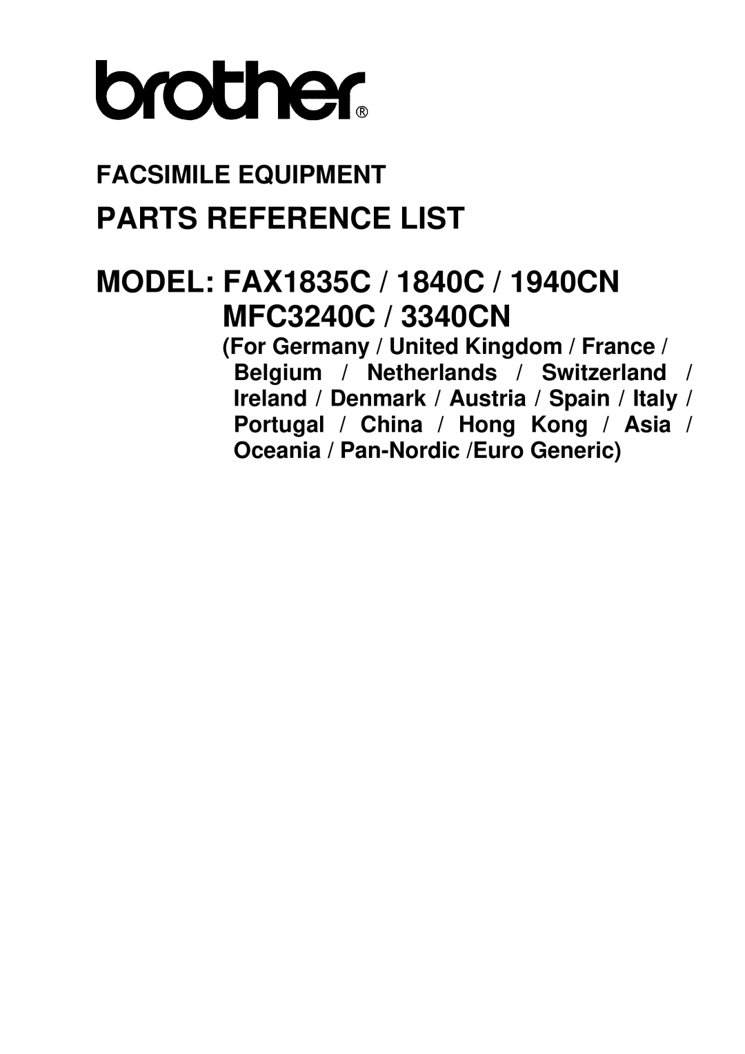 Brother 1940CN, 1840C, FAX1835C manual Parts Reference List 