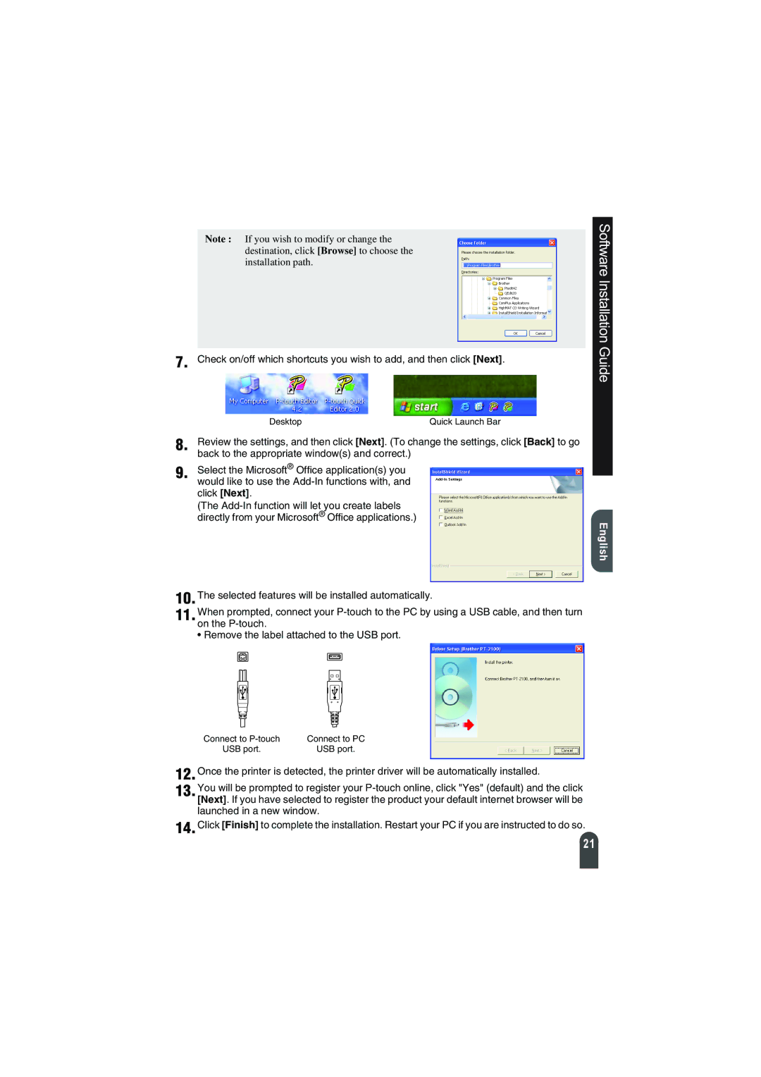 Brother 2100 manual Desktop Quick Launch Bar 