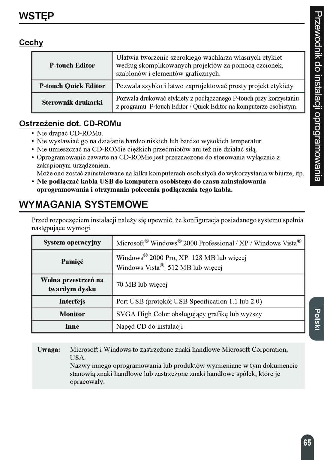 Brother 2100 manual Wstęp, Wymagania Systemowe 