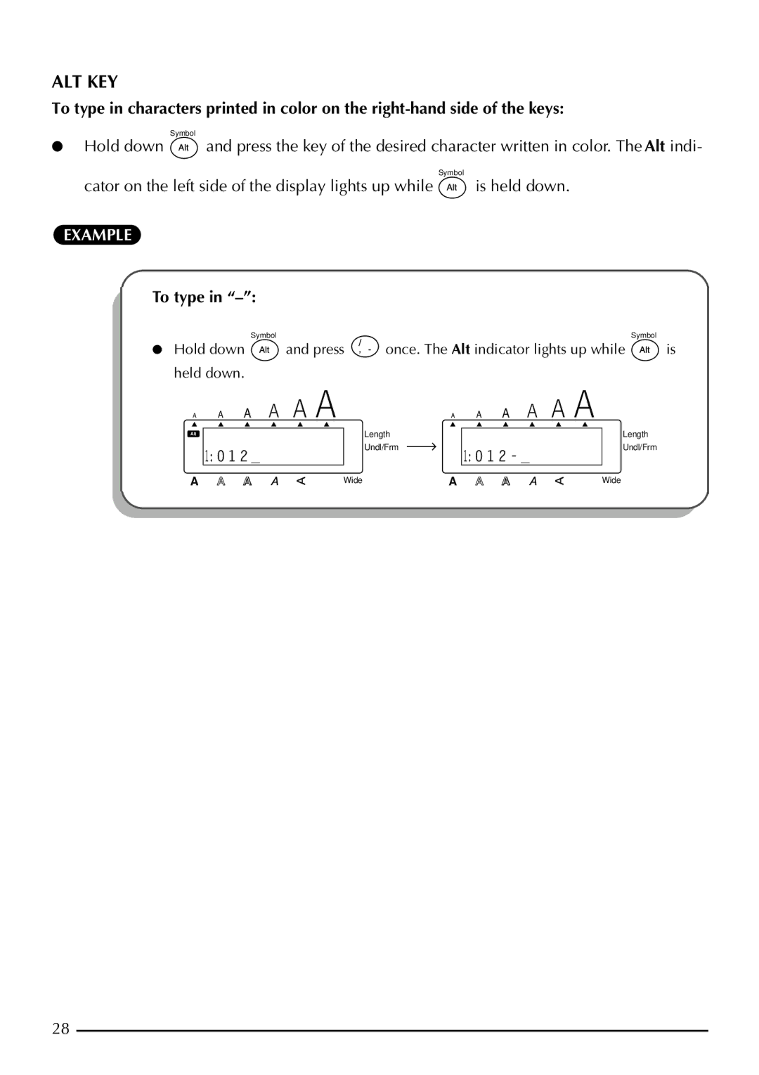 Brother 2200, 2210 manual Alt Key, To type 