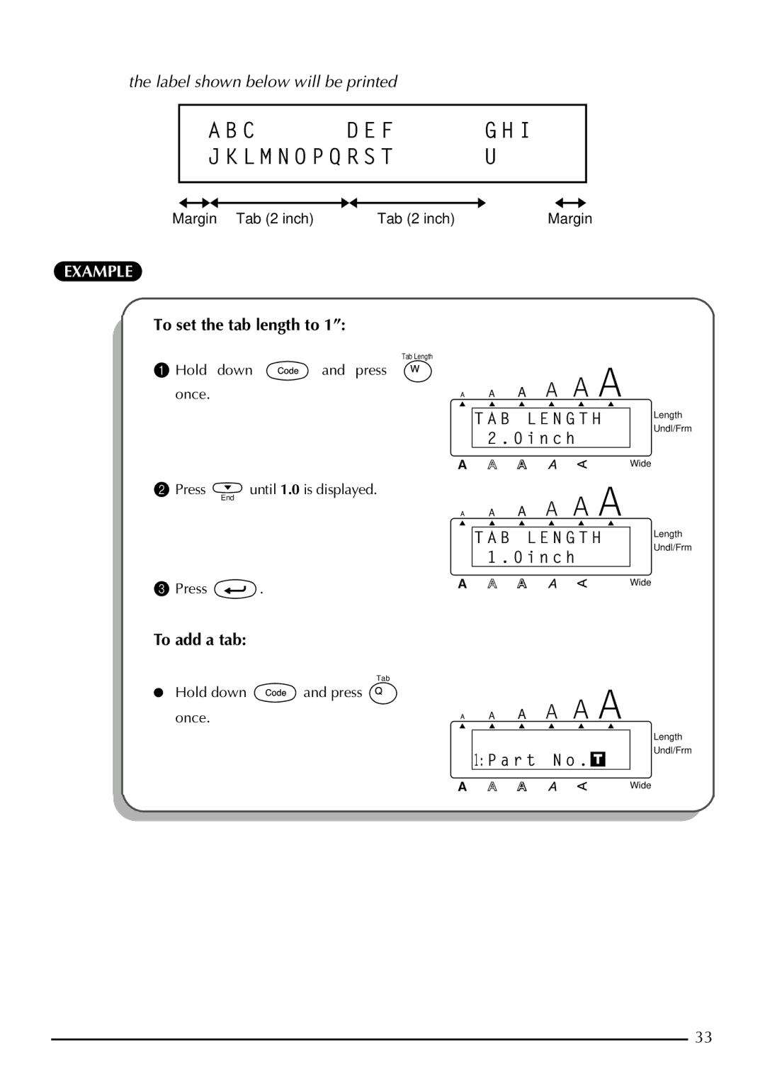 Brother 2210, 2200 manual To set the tab length to 