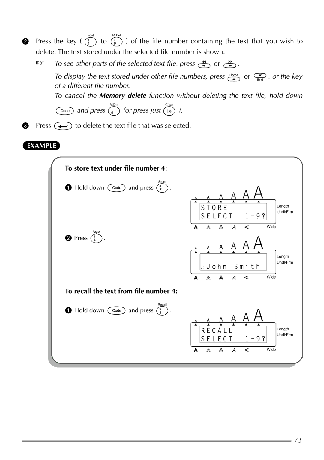 Brother 2210, 2200 manual To store text under ﬁle number, To recall the text from ﬁle number 