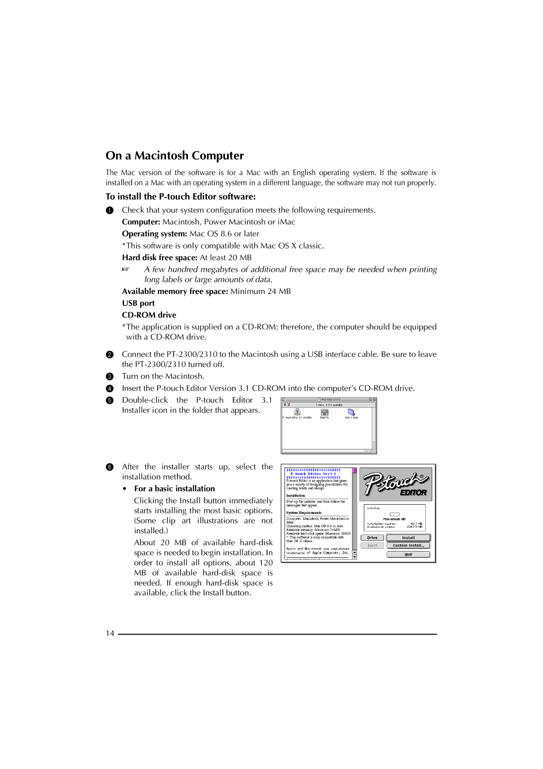 Brother 2300 manual On a Macintosh Computer, For a basic installation 