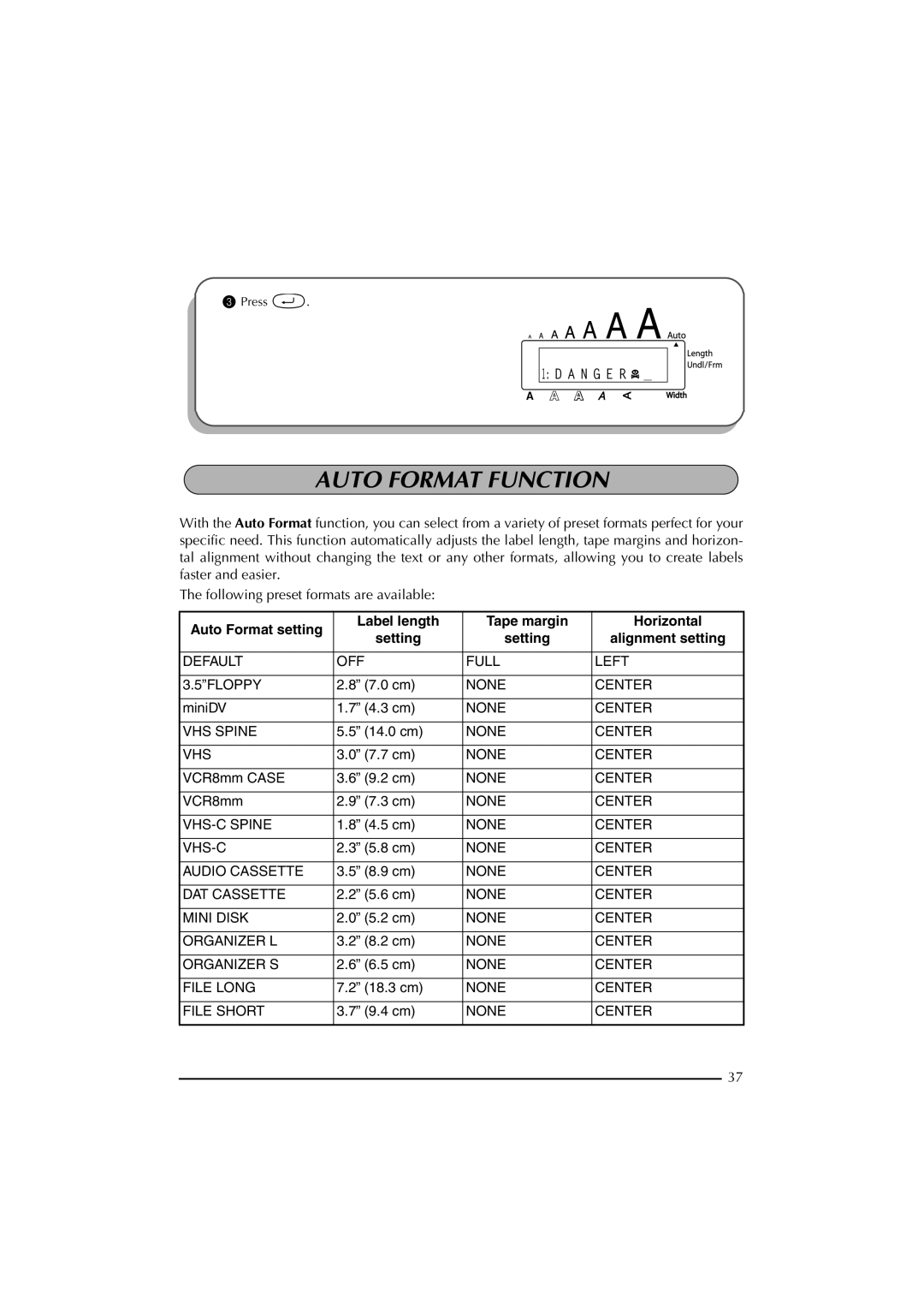 Brother 2300 manual Auto Format Function 