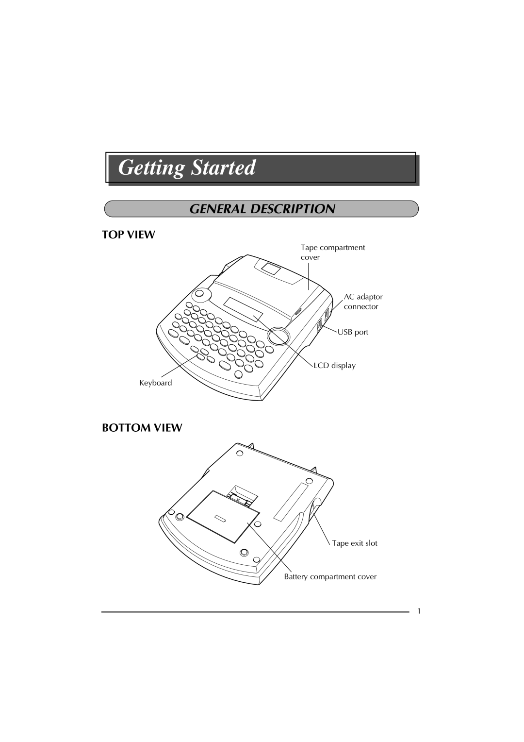 Brother 2300 manual Getting Started, General Description 