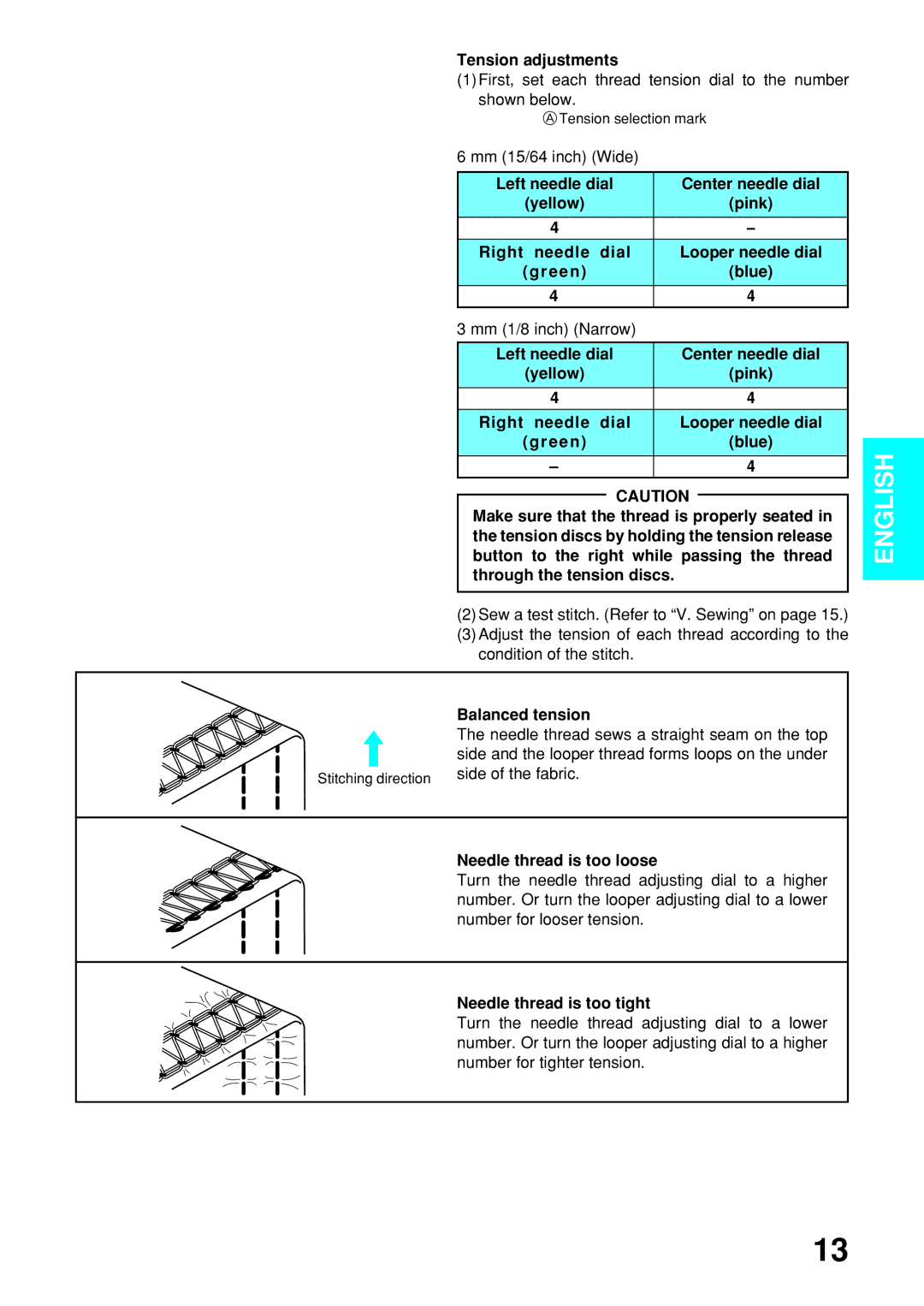 Brother 2340CV operation manual Tension adjustments, Mm 15/64 inch Wide, Balanced tension 