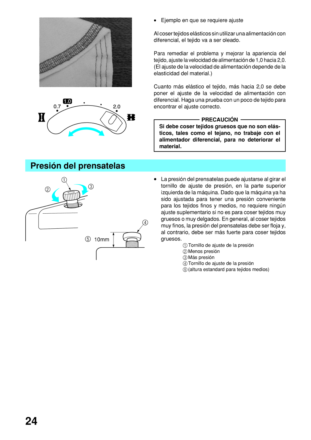 Brother 2340CV operation manual Presión del prensatelas 