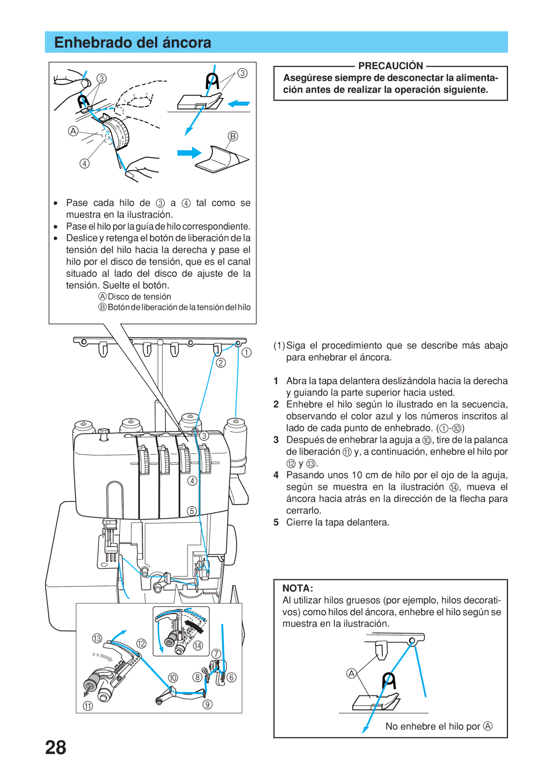 Brother 2340CV operation manual Enhebrado del áncora 