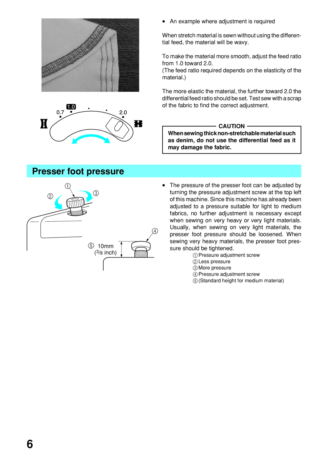 Brother 2340CV operation manual Presser foot pressure, 10mm 3/8 inch 