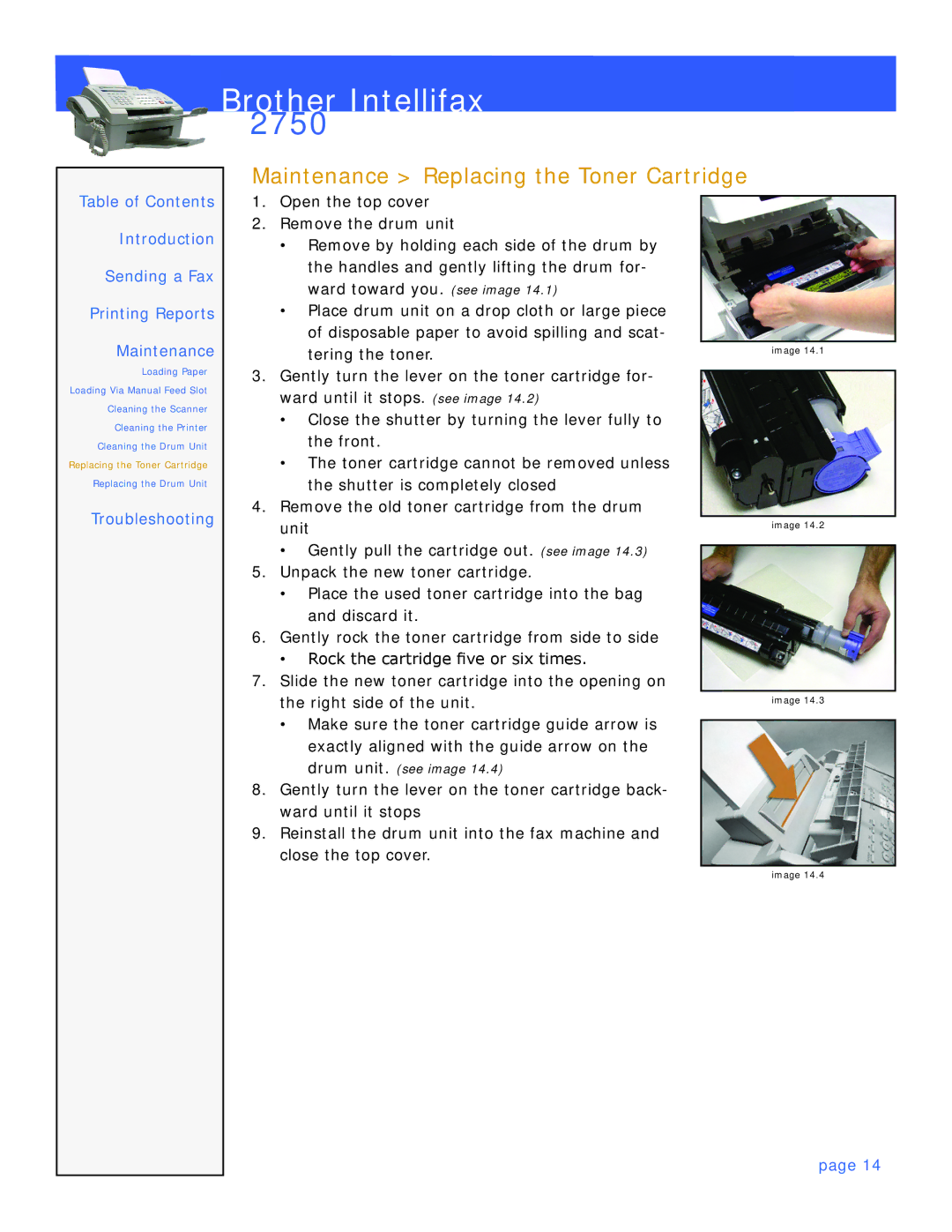 Brother 2750 manual Maintenance Replacing the Toner Cartridge 