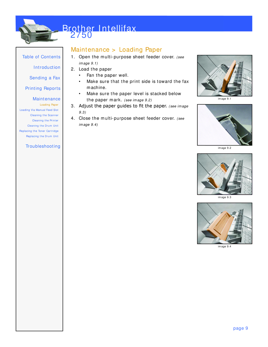 Brother 2750 manual Maintenance Loading Paper, Printing Reports Maintenance 