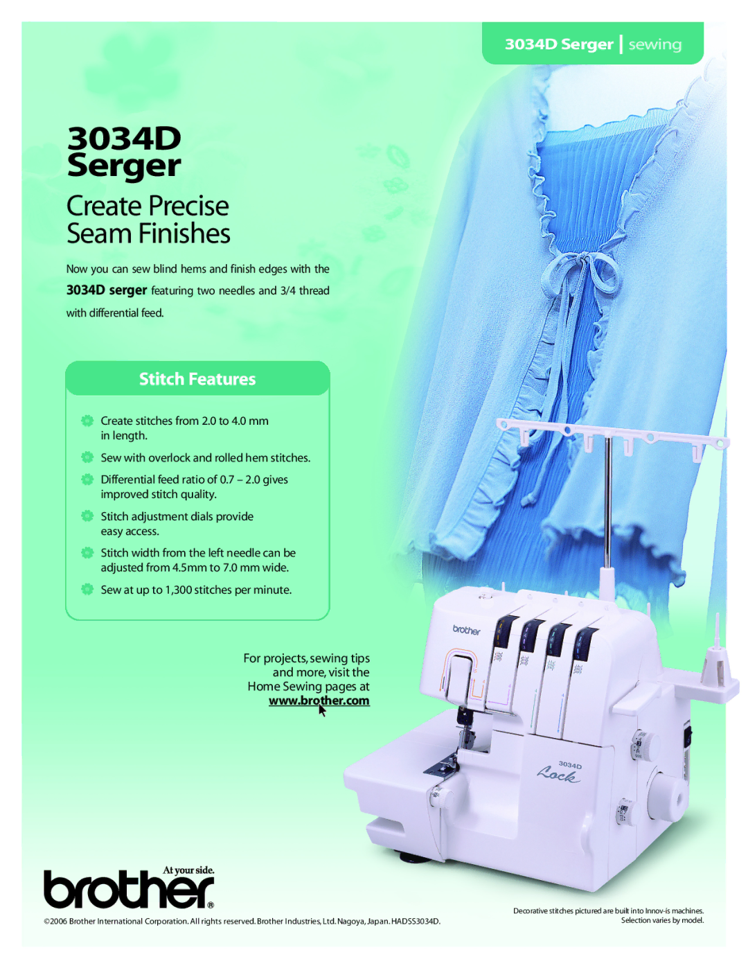 Brother manual 3034D Serger, Create Precise Seam Finishes, Stitch Features 