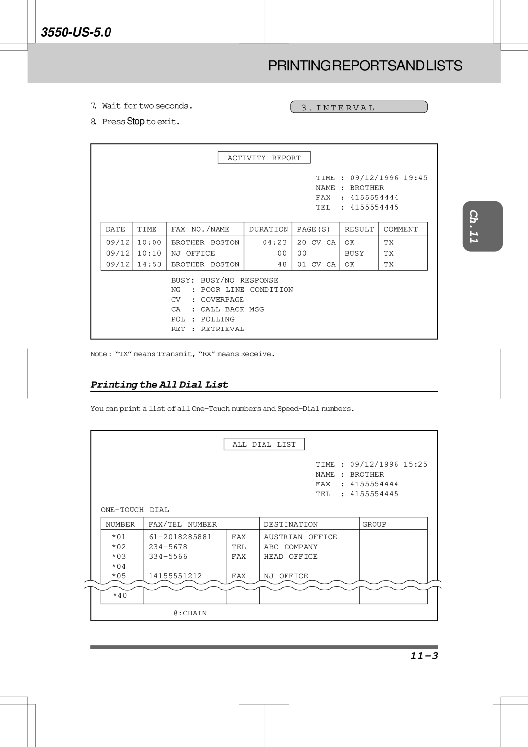 Brother 3550 manual Printing the All Dial List, 11-3 