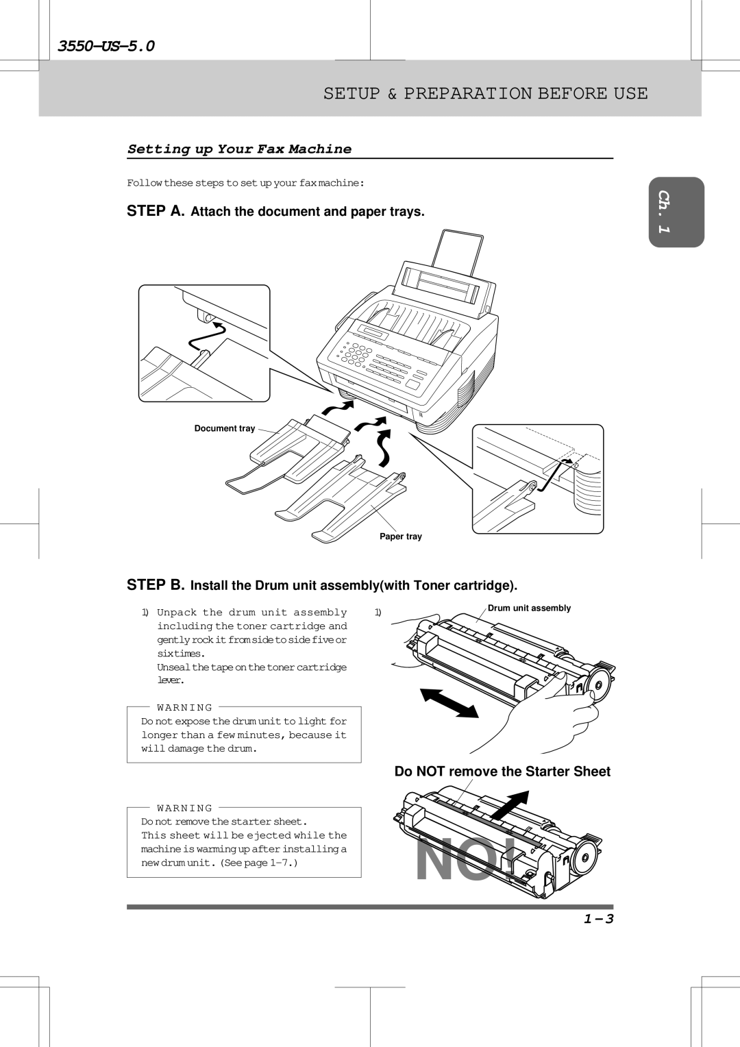 Brother 3550 Setting up Your Fax Machine, Follow these steps to set up your fax machine, Do not remove the startersheet 