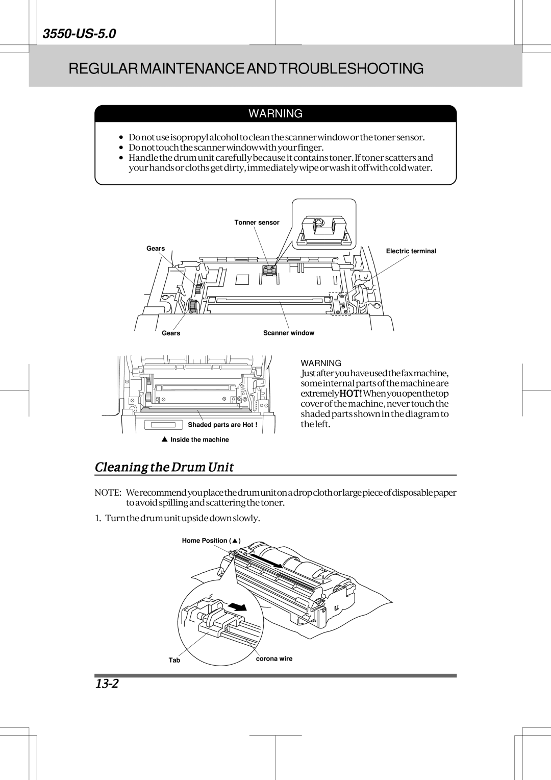 Brother 3550 manual Cleaning the Drum Unit, 13-2 