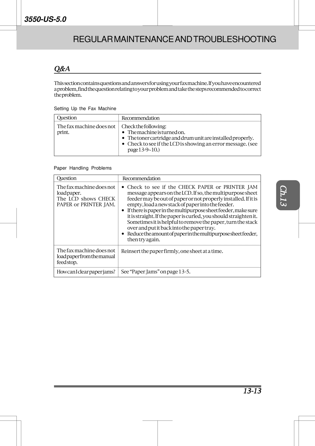 Brother 3550 manual 13-13, Setting Up the Fax Machine 