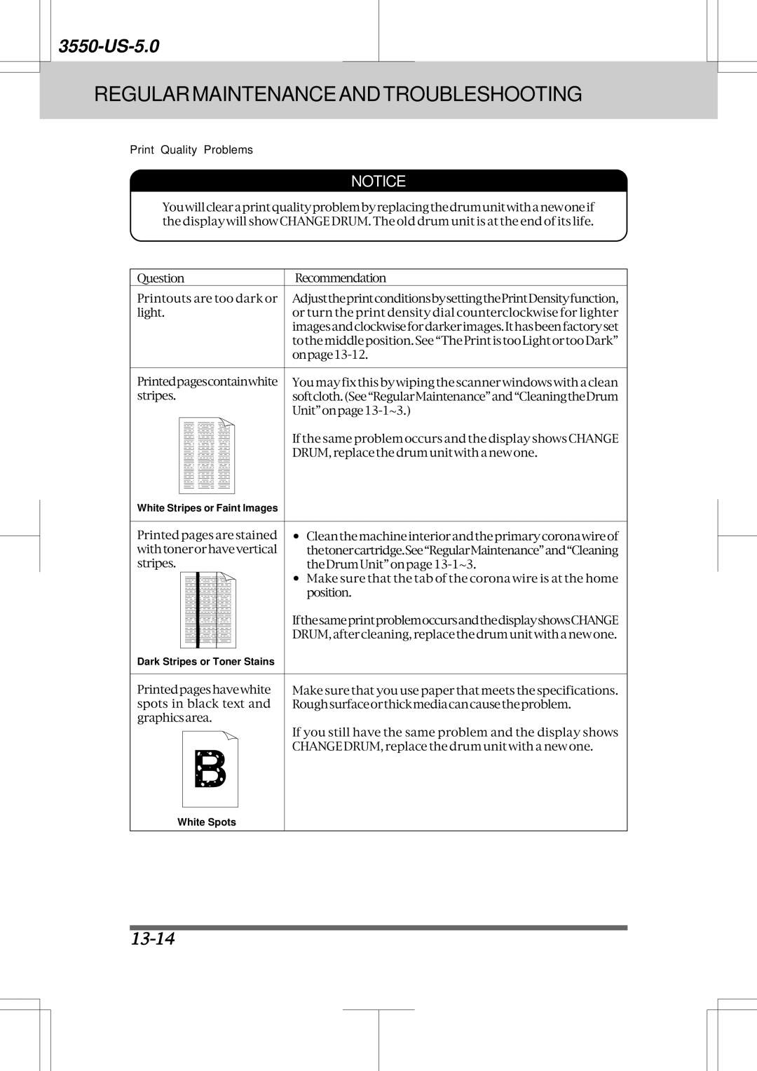 Brother 3550 manual 13-14, Print Quality Problems 