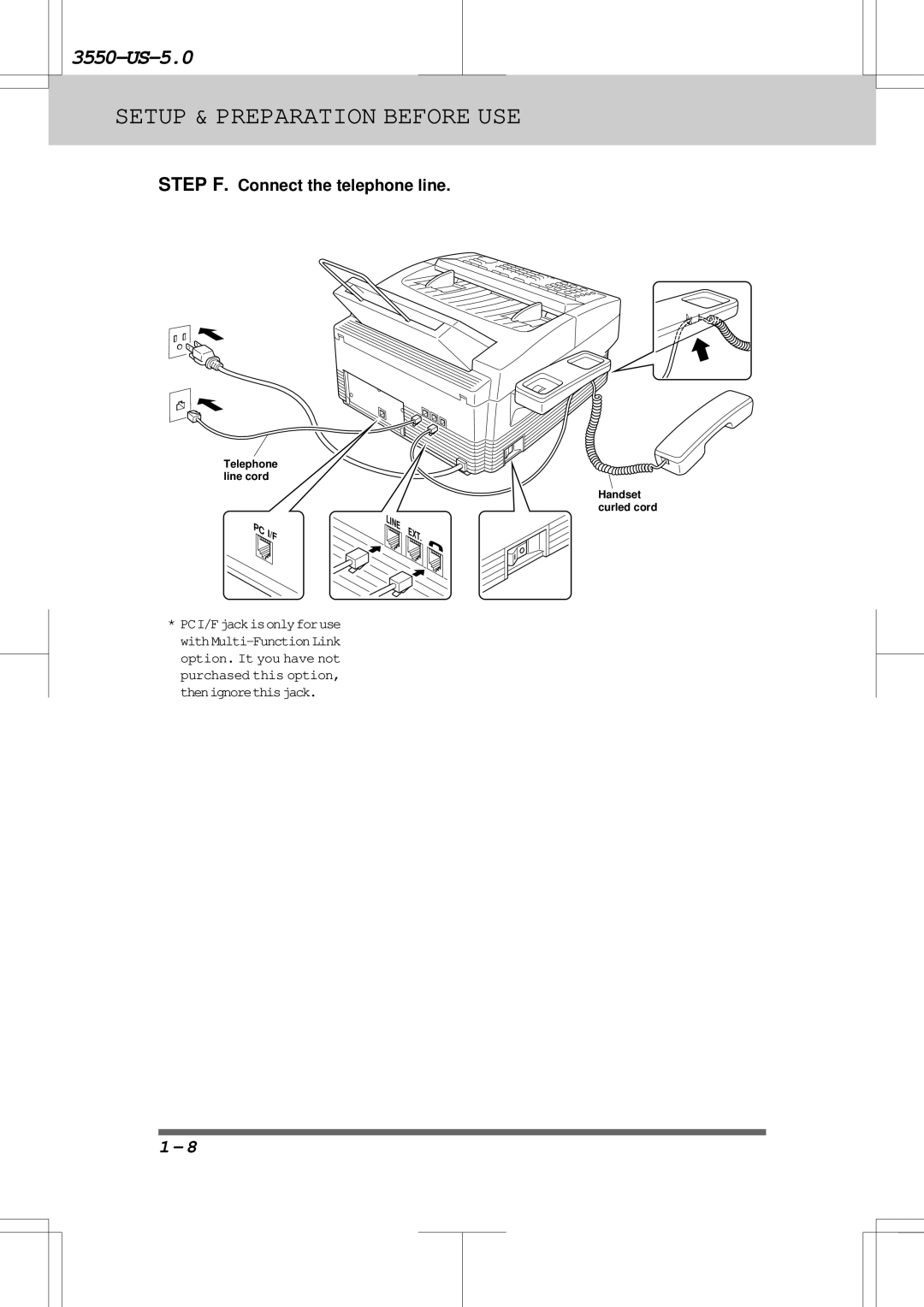 Brother 3550 manual Step F. Connect the telephone line 