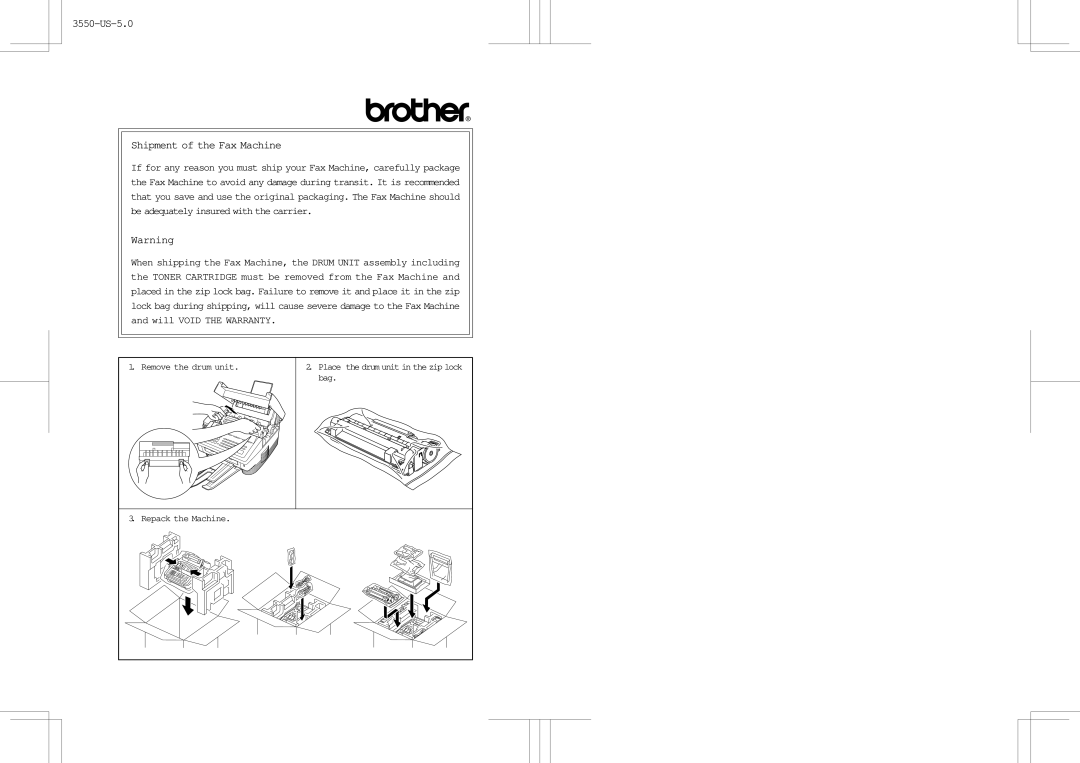 Brother manual 3550-US-5.0 Shipment of the Fax Machine 