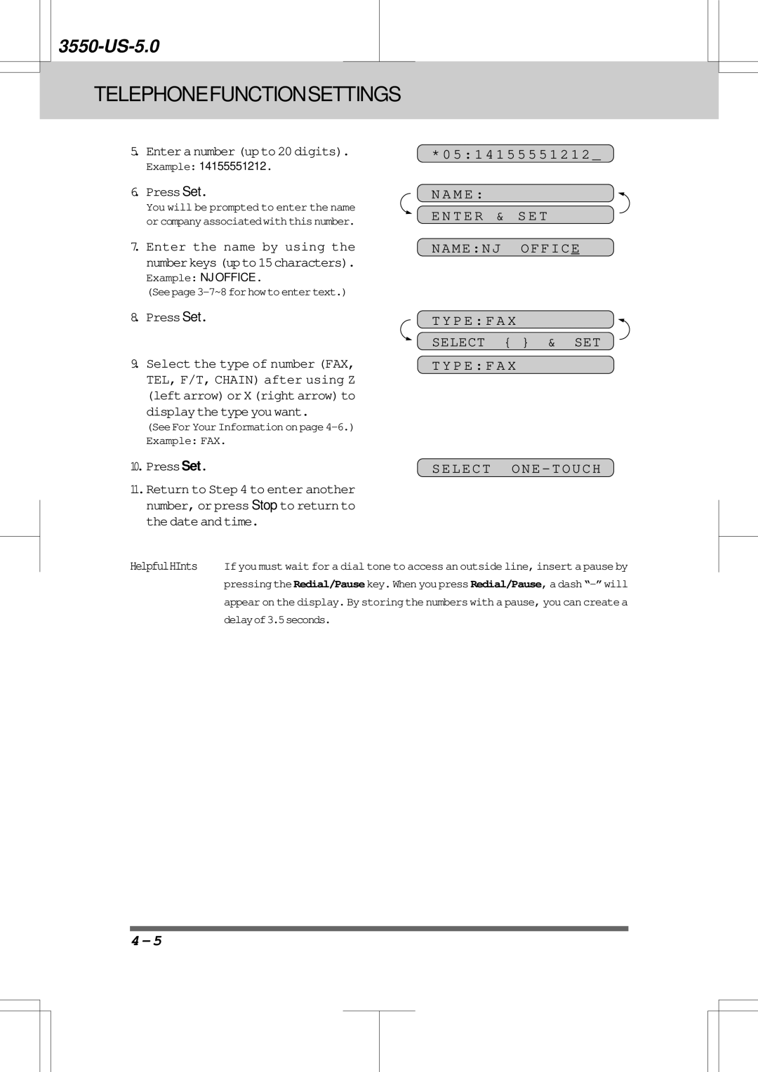 Brother 3550 manual Namenj, Select ONE- Touch, See For Your Information on page 4-6.Example FAX 