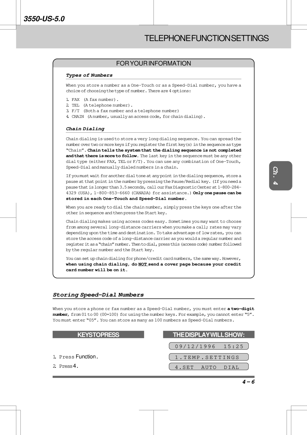 Brother 3550 manual Storing Speed-Dial Numbers, SET Auto Dial, Types of Numbers, Chain Dialing 
