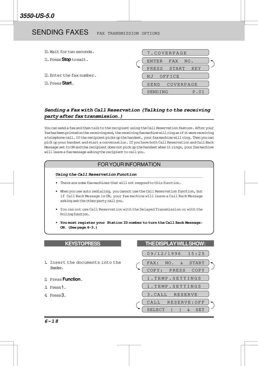 Brother 3550 manual Using the Call Reservation Function, Waitfortwoseconds .PressStop toexit 