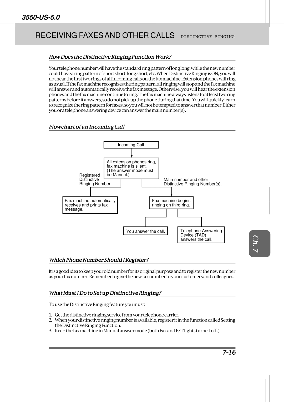 Brother 3550 manual Receiving Faxes and Other Calls Distinctive Ringing, HowDoestheDistinctiveRingingFunctionWork? 