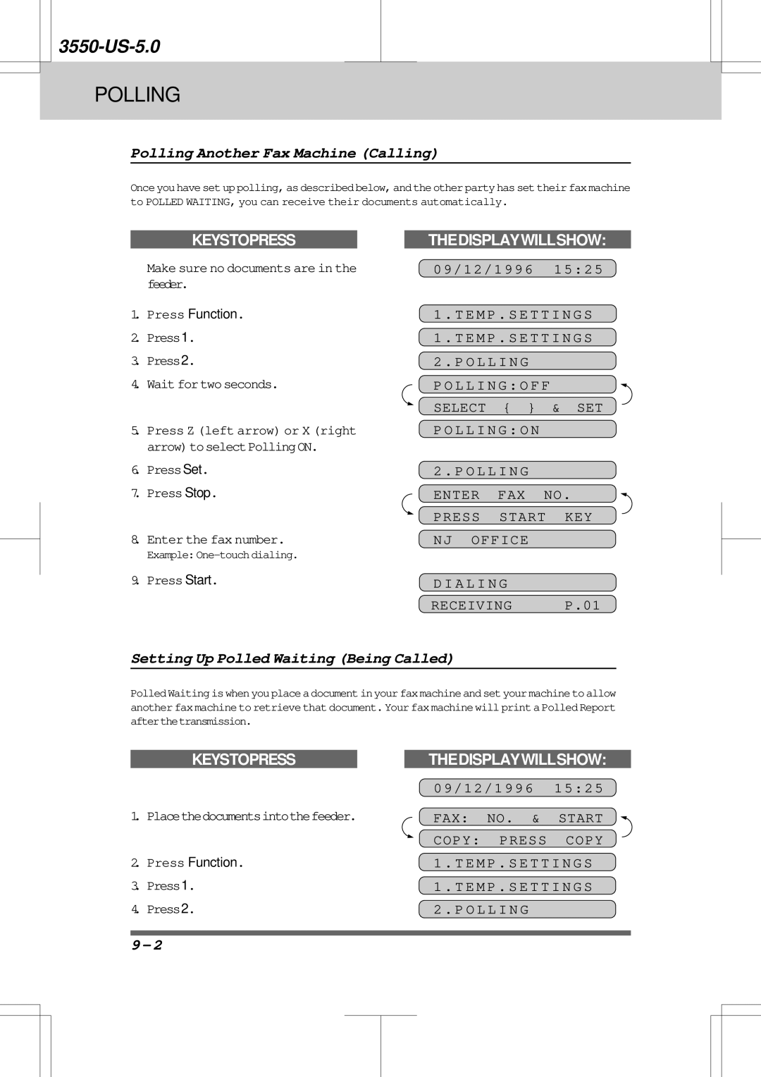 Brother 3550 manual Polling Another Fax Machine Calling, Setting Up Polled Waiting Being Called, ExampleOne-touchdialing 