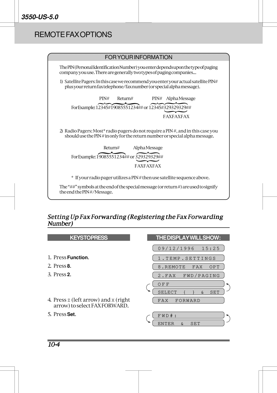 Brother 3550 manual 10-4, Select & SET FAX Forward 