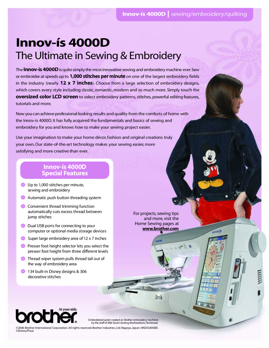 Brother manual Innov-ís 4000D sewing/embroidery/quilting, The Ultimate in Sewing & Embroidery 