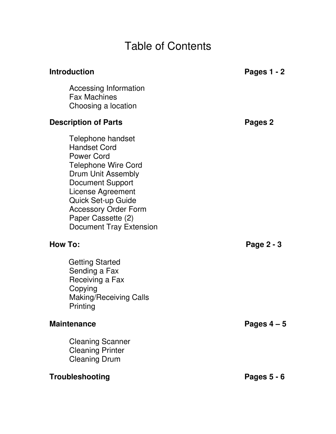 Brother 4100 manual Table of Contents 